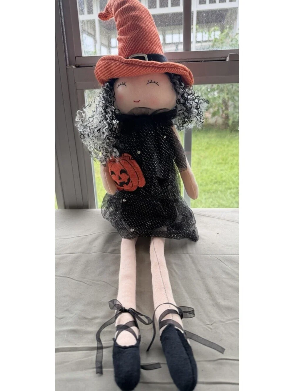 Halloween Shelf Sitter Plush Witch Doll Holding Pumpkin 16” By Magical Season